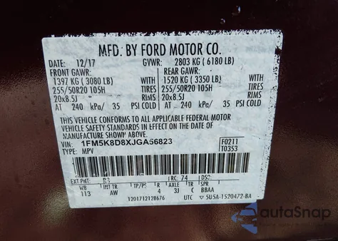 2018 Ford Explorer Xlt z USA, uszkodzony, nr VIN 1FM5K8D8XJGA56823